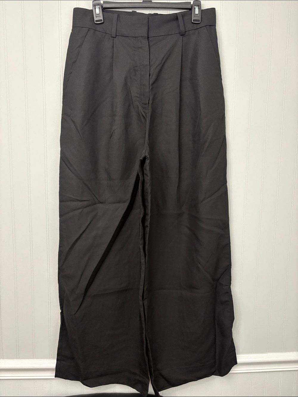 COS Wide Leg Linen Blend Trouser Pants Women Size 10 Black